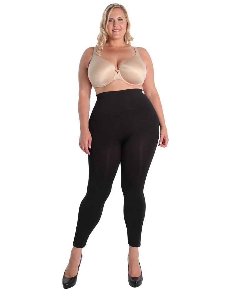 Front of a model wearing a size L High-Waist Control Seamless Shapewear Leggings in Black by Memoi. | dia_product_style_image_id:299433